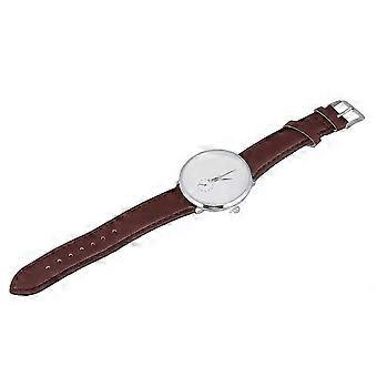22x4cm Stijlvol Trendy Eenvoudig Quartz Horloge Heren Band Polshorloge Zilver Wit Horlogebord en Bruin Zijn