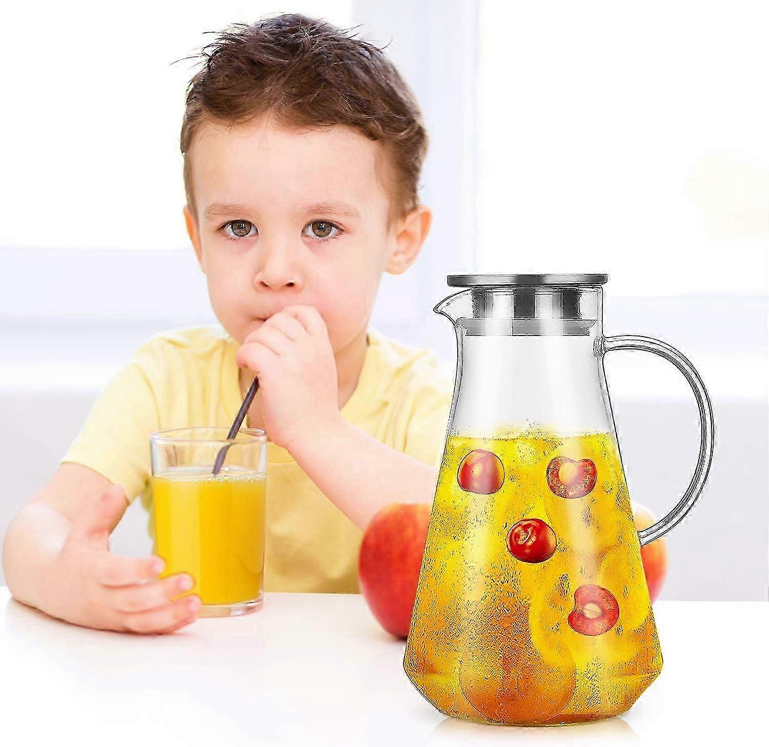 手作りの 1.5L 鉛フリーガラスピッチャー、ステンレス製の蓋と注ぎ口付き