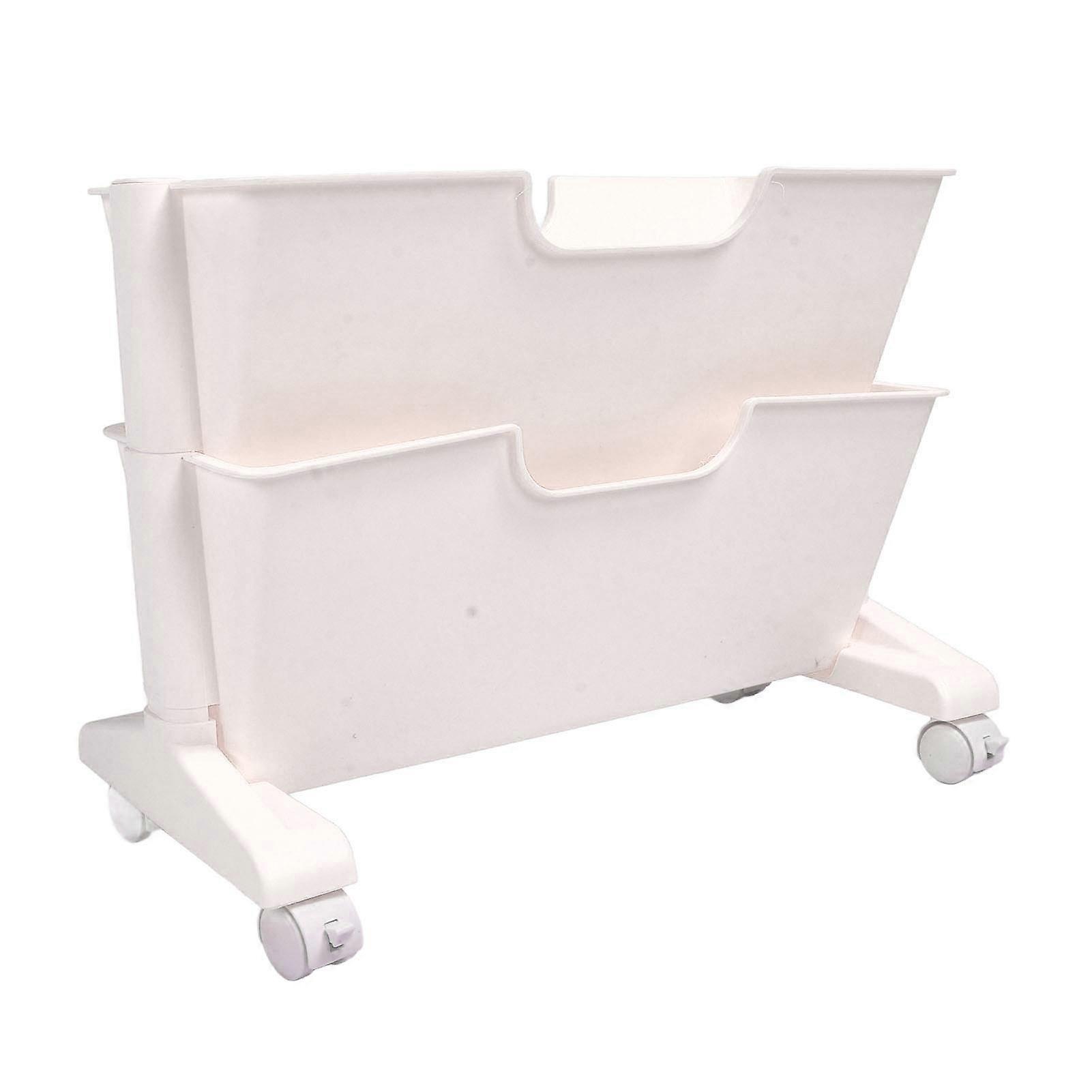 Double Layer Movable Deskside Bookshelf Removable Small Bookcase Dormitory Organize Trolley Shelf White 