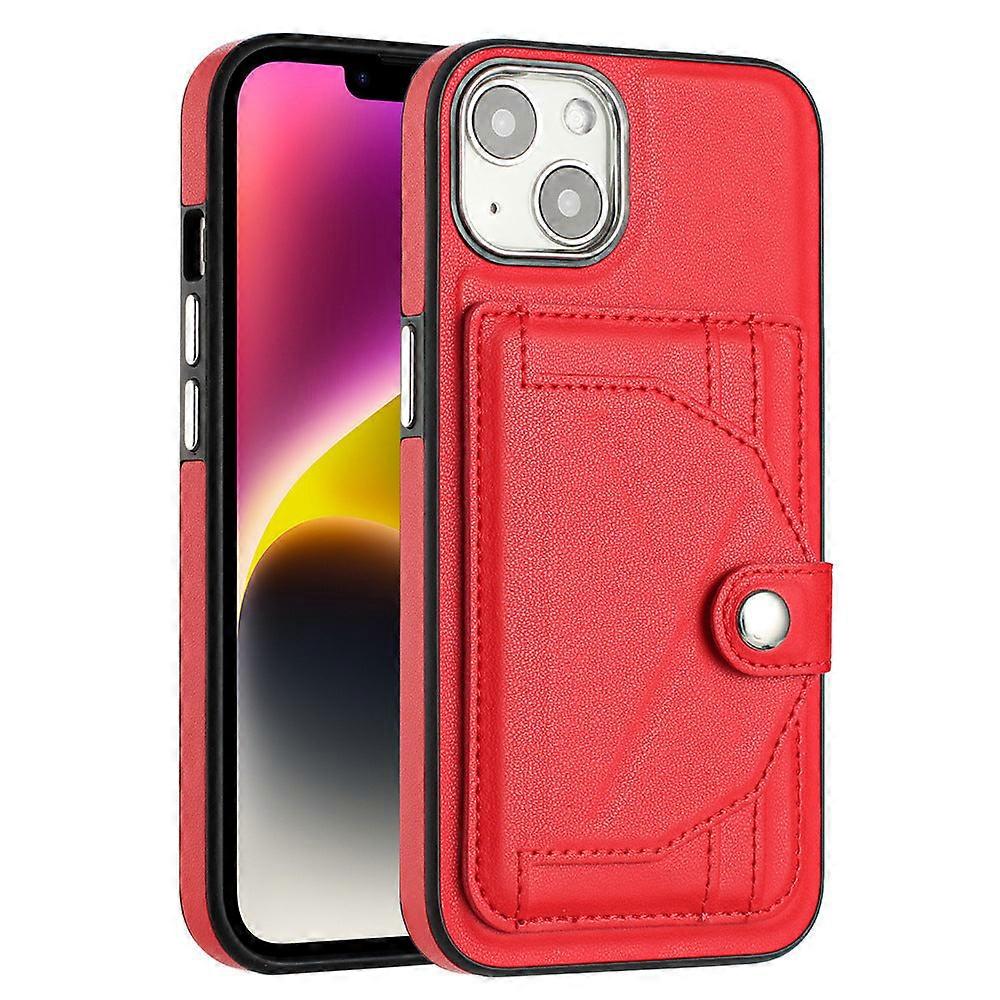 حالة لفون 14 أحمر أنيق تقليد حامل بطاقة جلدية فتحة فليب