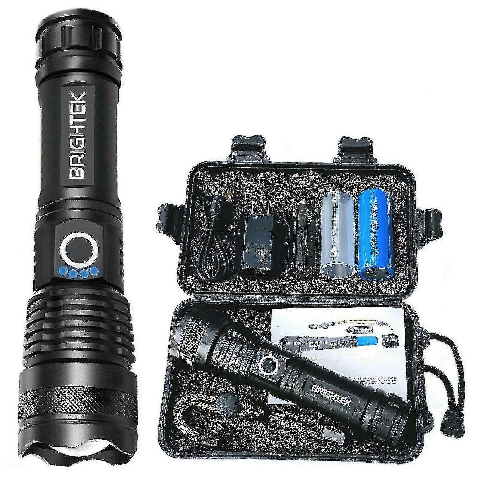 Super Bright 90000lm Led Tactical Flashlight With Rechargeable Battery Zoomable