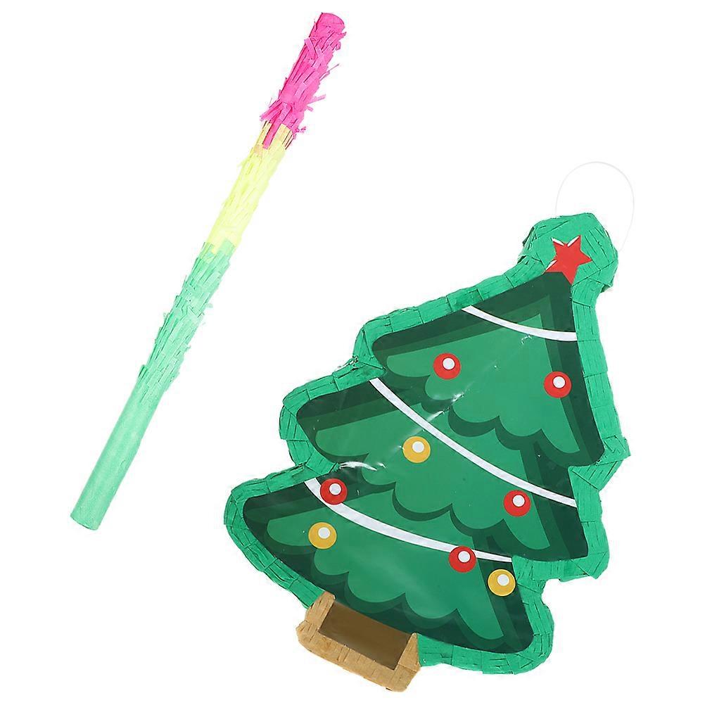 Paper Pinata Christmas Tree Shaped Party Game Candy Container Decorative Item 40X27.5X7CM Green 1Set