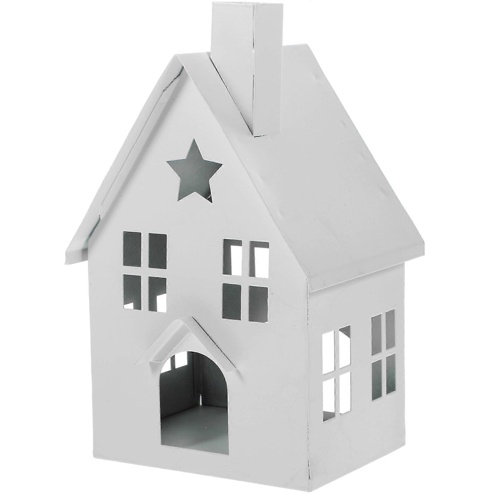 Decorative Tea Light Holders House Shaped Candlestick Holder Iron Material White Color For Bedroom 1Pack