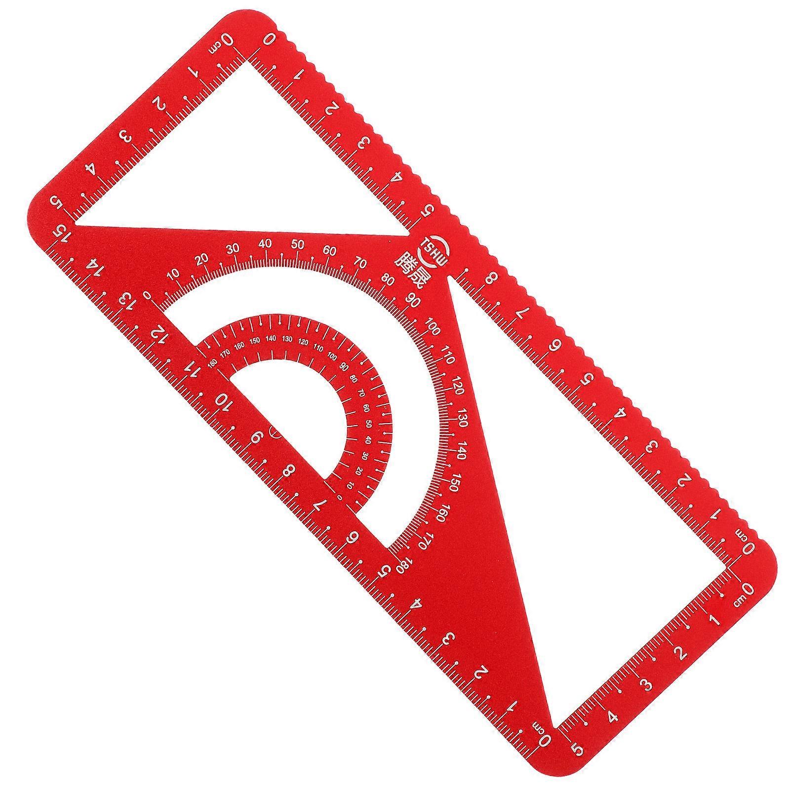 Multi Functional Drawing Ruler Set Triangle Straightedge Protractor Red Aluminum Alloy For Students Teachers 1Pack