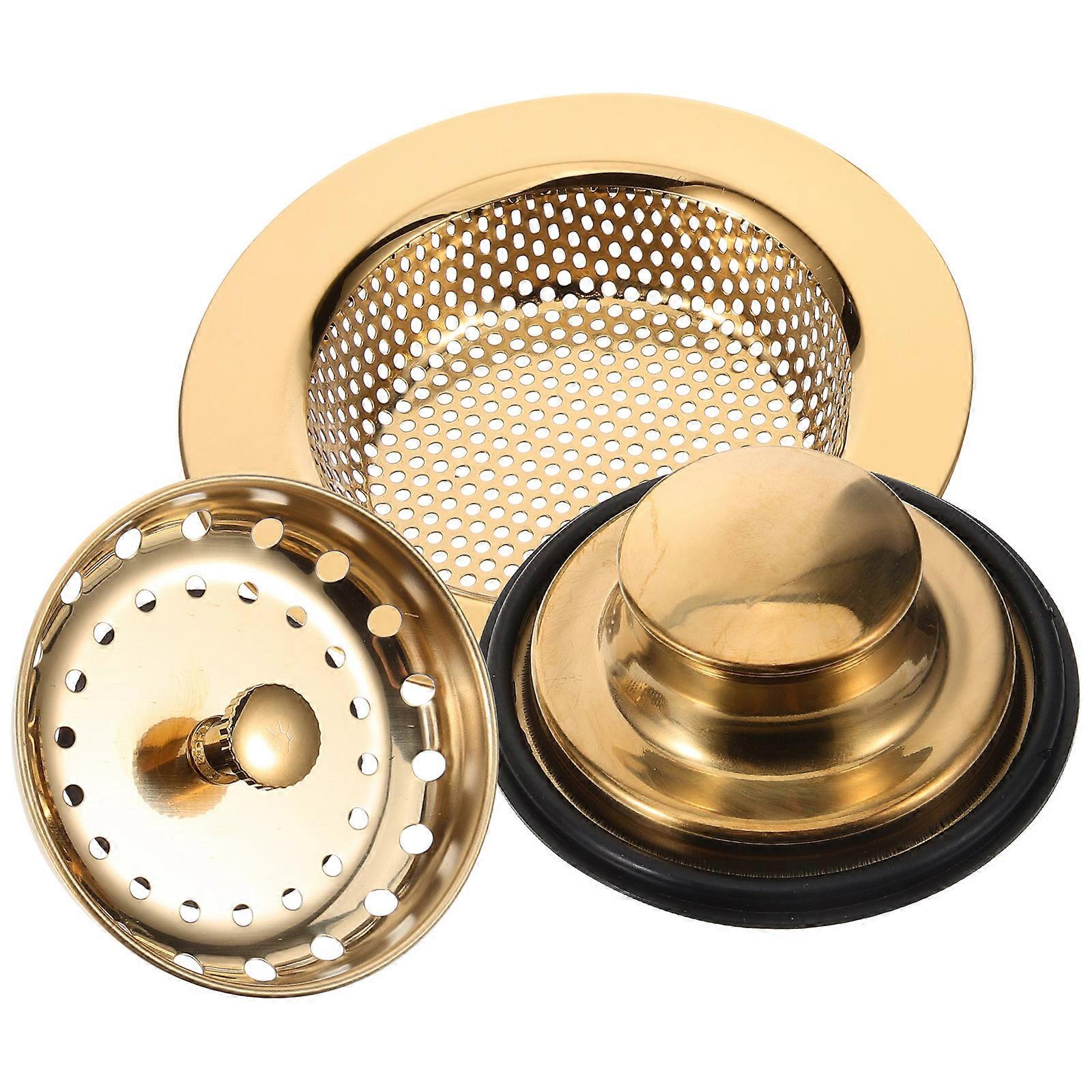 Sink Stopper and Filter Kitchen Sink Strainer Use Golden 11.20X11.20X2.30cm Prevents Water Overflow 1 Set