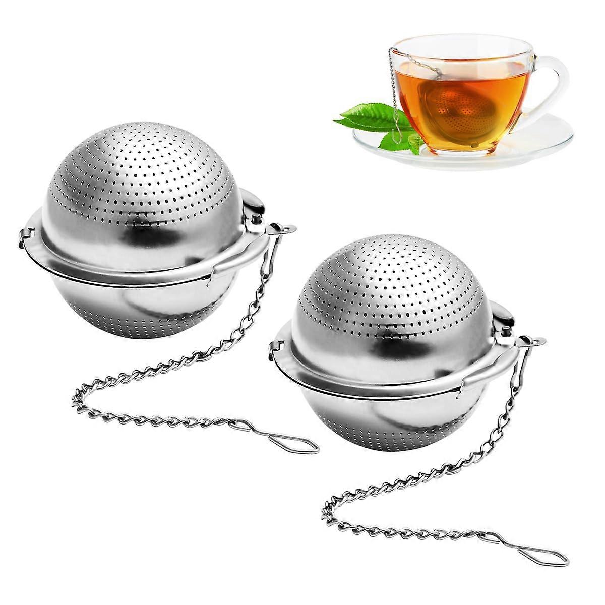 Tea Strainer 5 cm Infuser with Chain, 304 Stainless Steel Loose Leaf Tea Filter for Mulling Spices - Set of 2