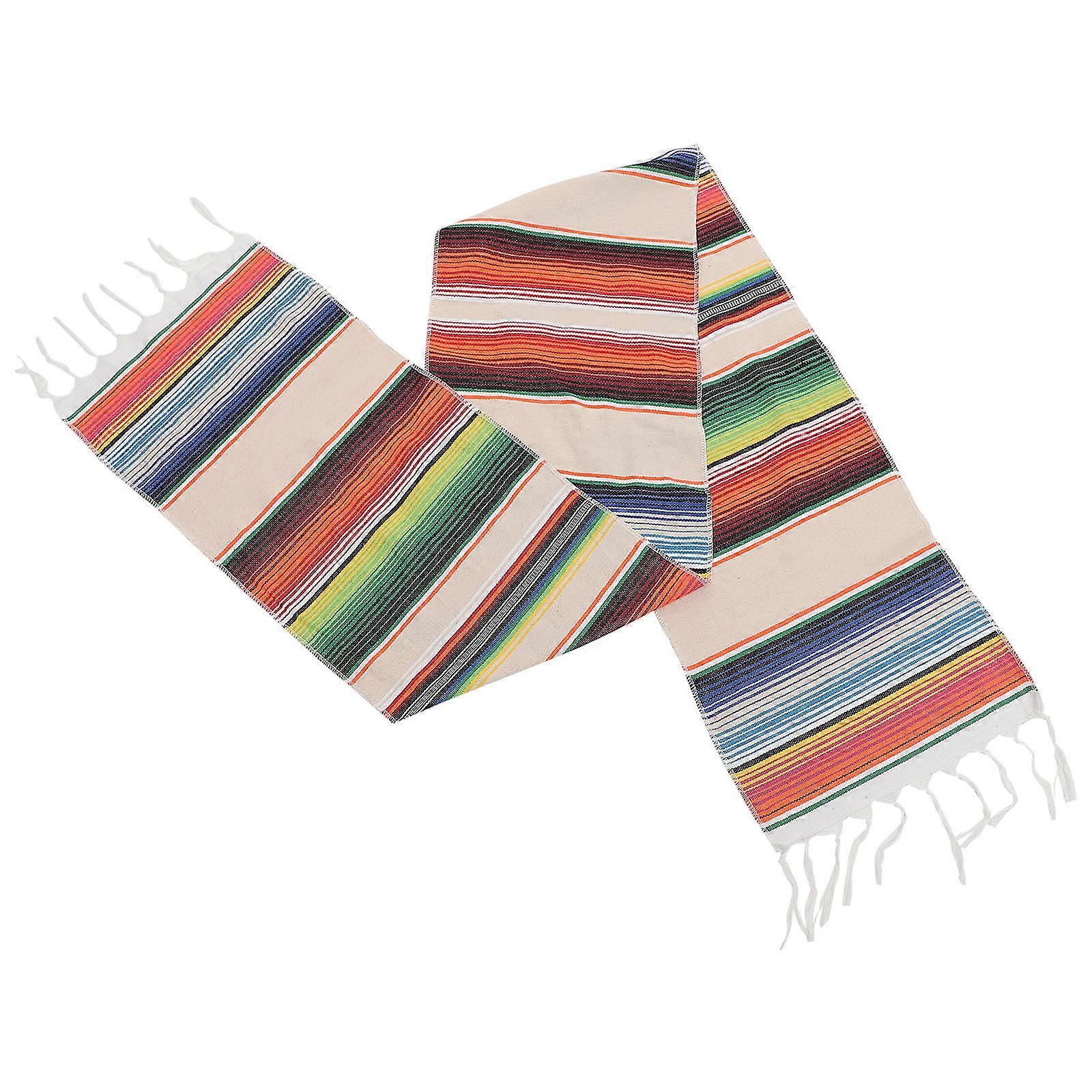 Fiesta Mexican Tablecloth Decorative Rectangular Table Runner Dining Table Multi 215X35X0.1CM Cotton Linen 1Set