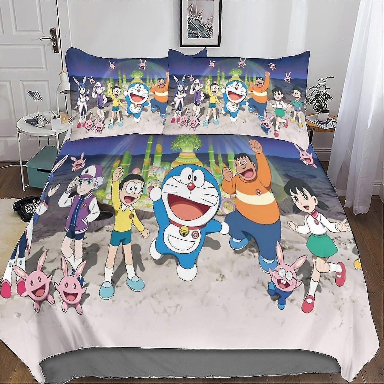 Duvet Cover Set for 3D Printed Cute Anime Design, Soft and Breathable, Includes Pillowcases, 3 Pieces