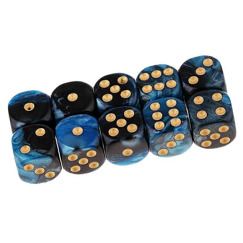 Polyhedral Dice D6 Dice 16 mm Acrylic Dice Blue Gold Game Cube for DND RPG Table Games Pack of 10