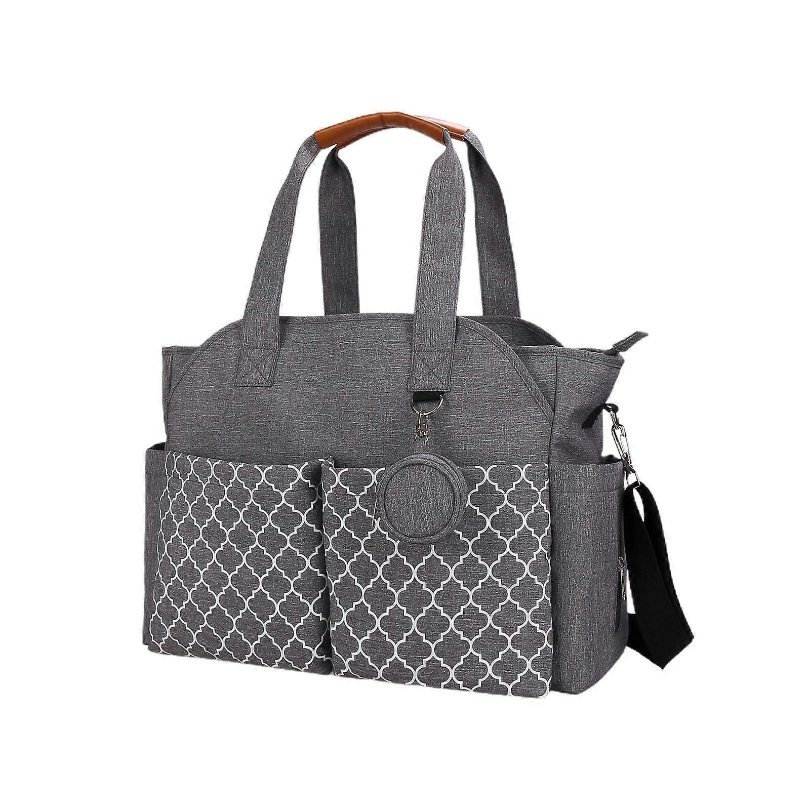 Diaper Bag Large Capacity Gray Portable Baby Nursing Bag for Moms with Multiple Pockets and Waterproof Material