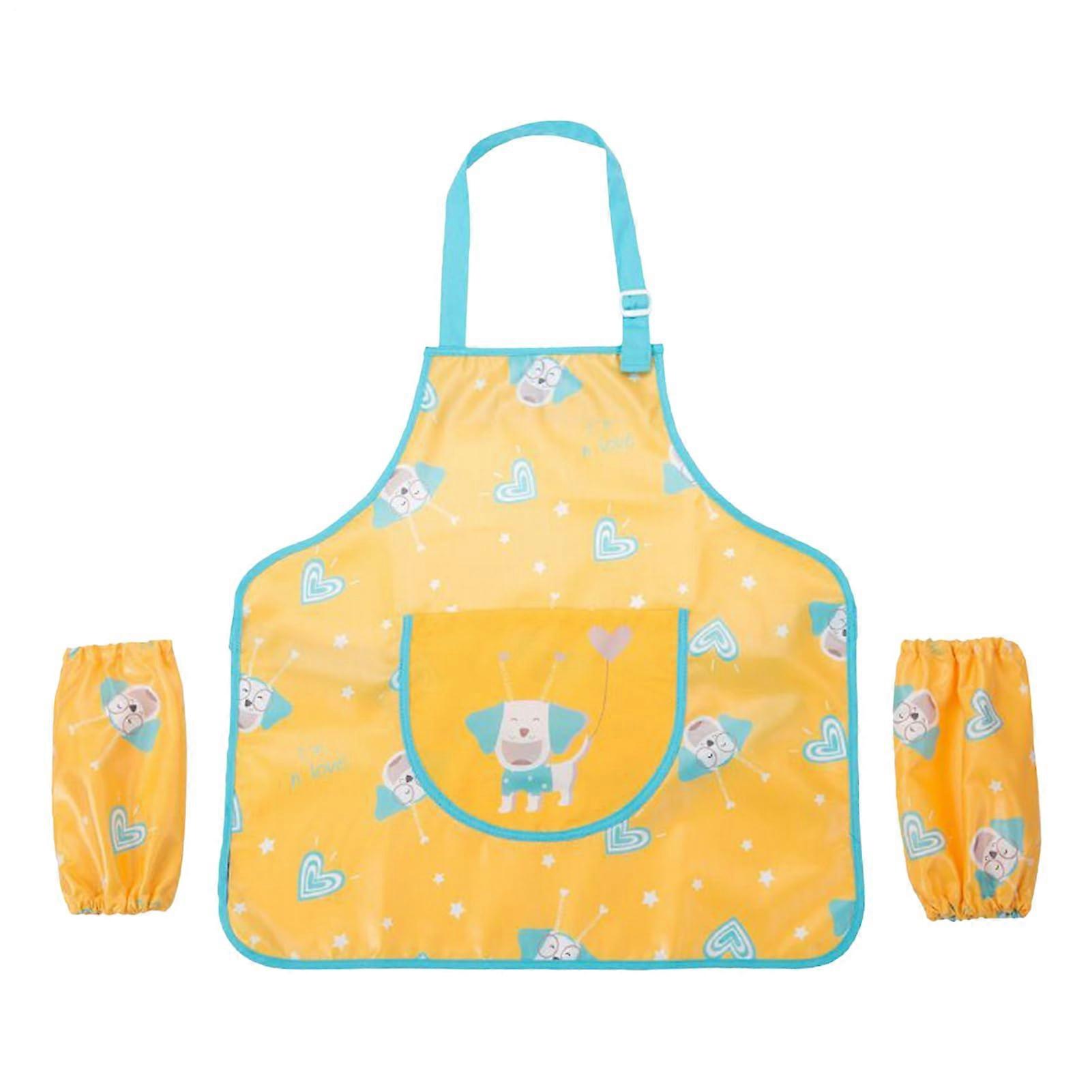 Children's Apron Adjustable Bib Apron with Pockets, Creative Coat for Girls, Teenagers and Family for Baking, Cooking, Yellow