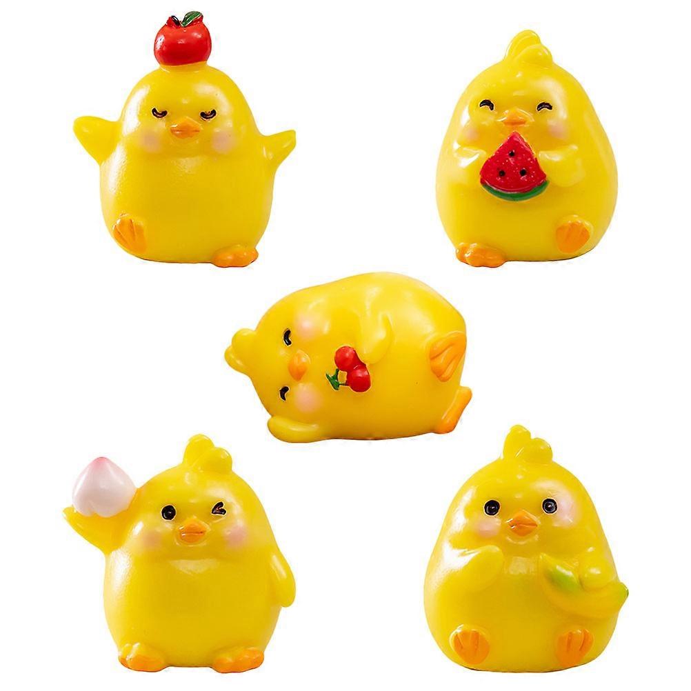 Chicken Ornaments Miniature Chicks Figurines Household Chick Figure Ornaments Yellow 2.80X2.60X2.60CM Ornament 5Pcs