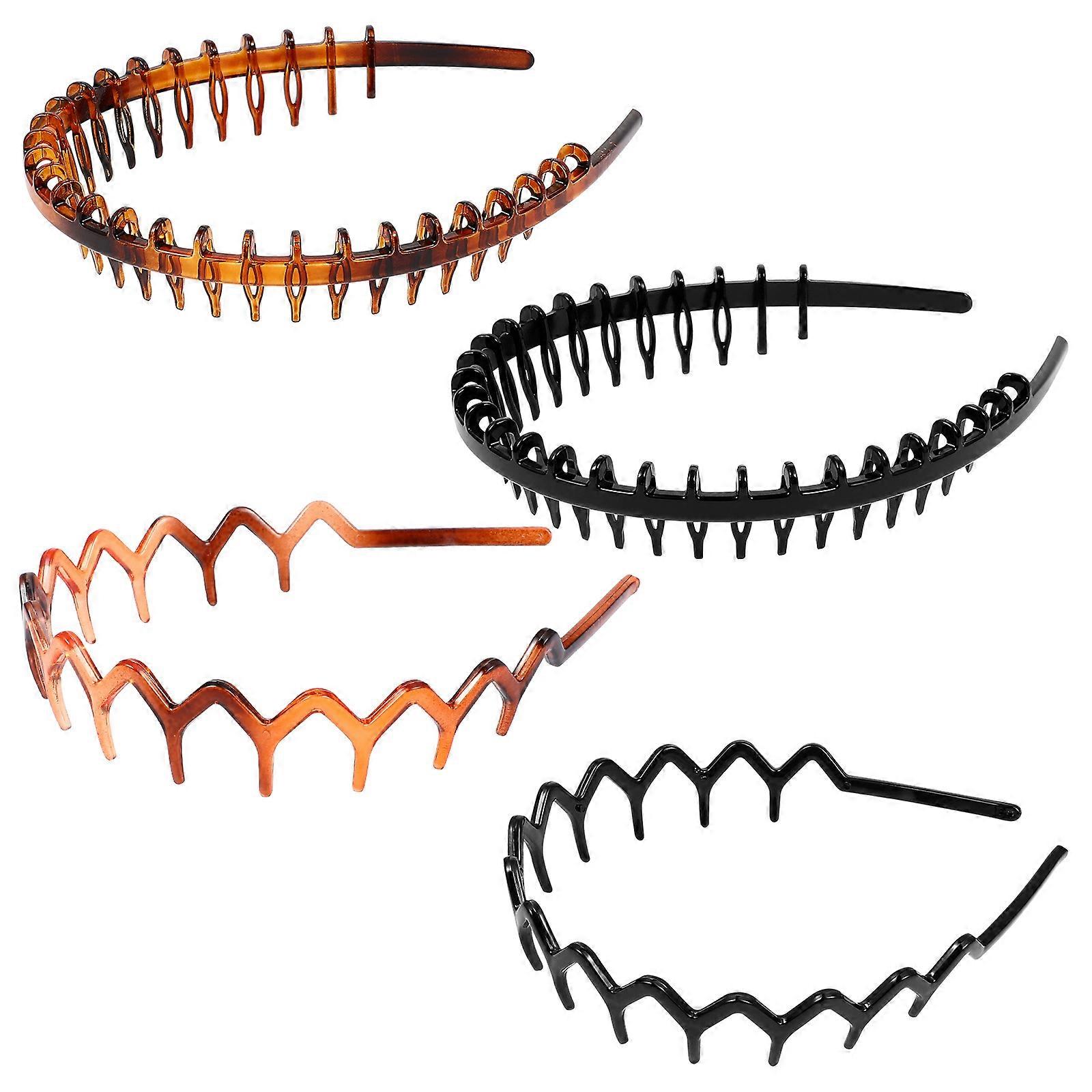 Nonslip Headband with Teeth Comb Decorative Acrylic Headdress for Girls in Assorted Color 4pcs