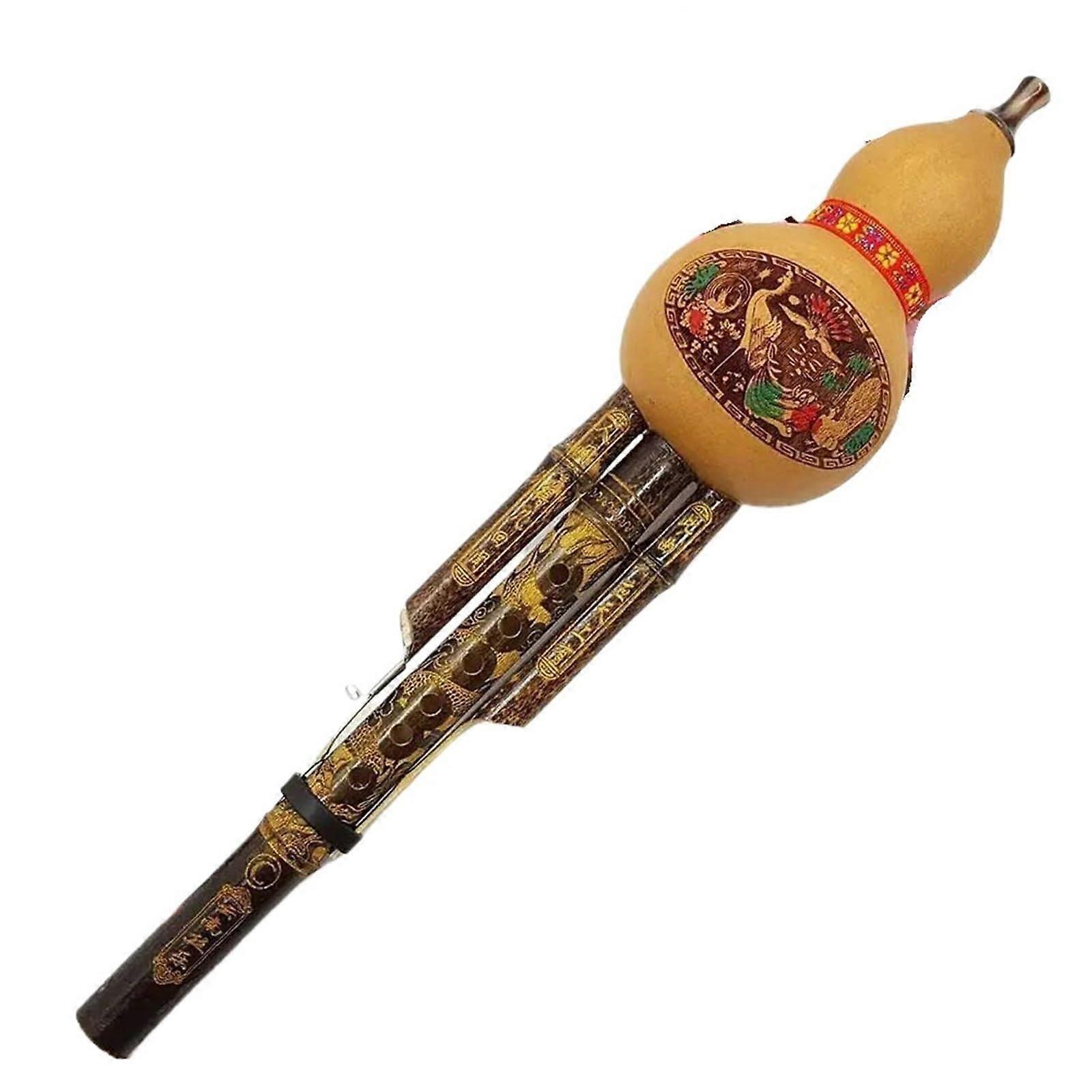 Hulusi Flute Handmade Chinese Pumpkin Flute C Key Ethnic Instrument for Beginners and Music Lovers