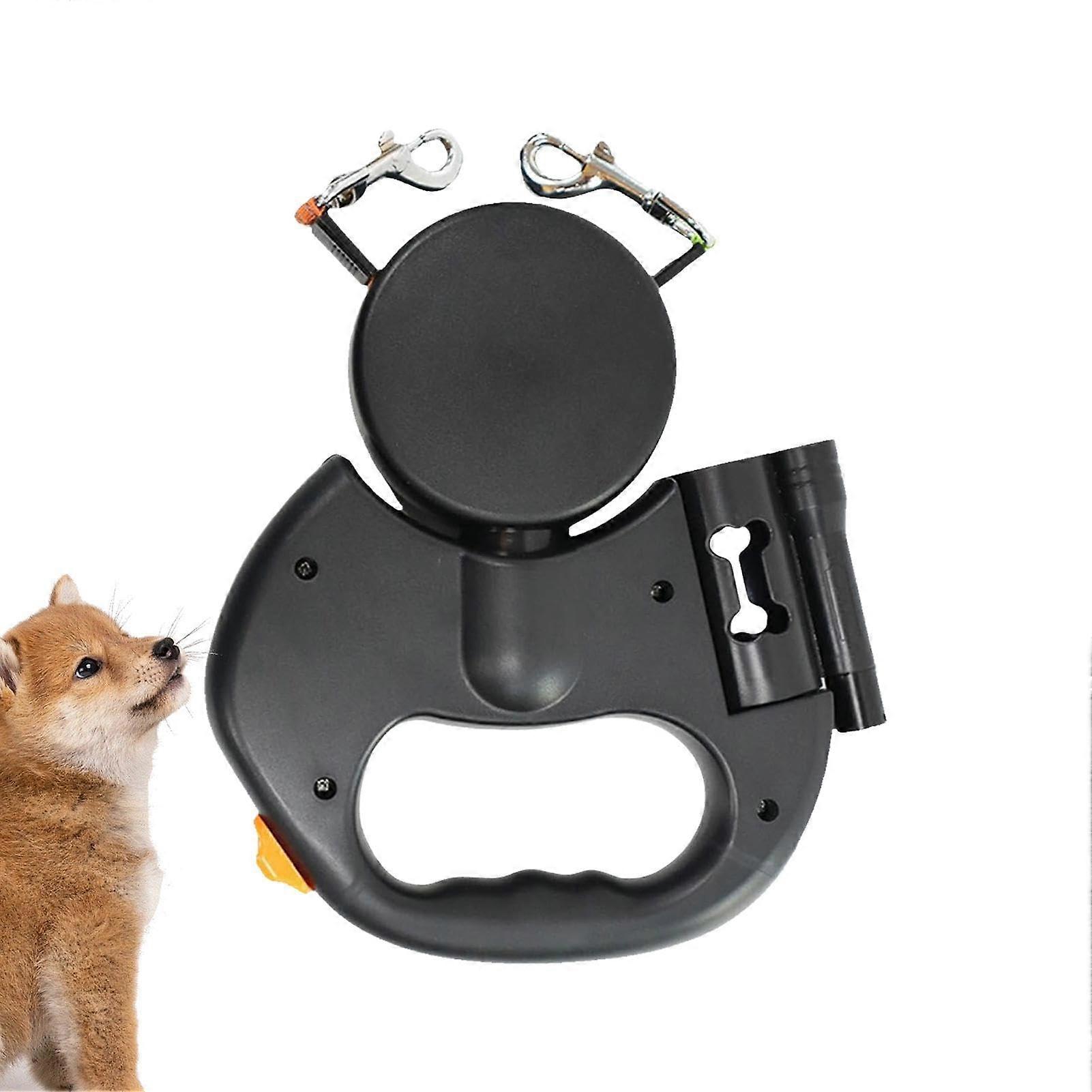 Reflective Retractable Rope for Two Dogs Ergonomic Dog Rope Comfortable Hook Automatic Detangling Reflective Black