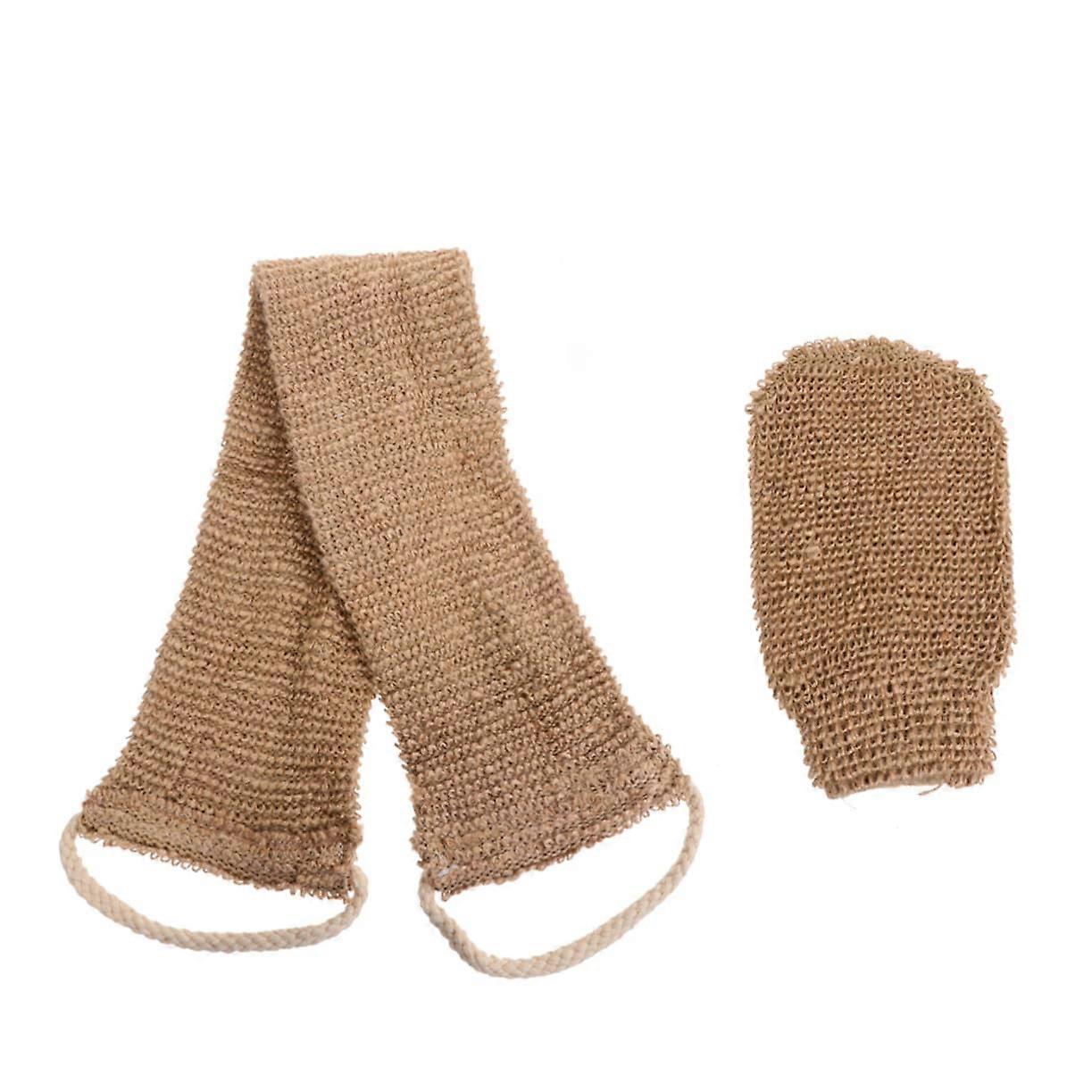 Natural Bath Gloves 2-Pack Back Scrubber Towel Set Body Exfoliation Deep Cleansing