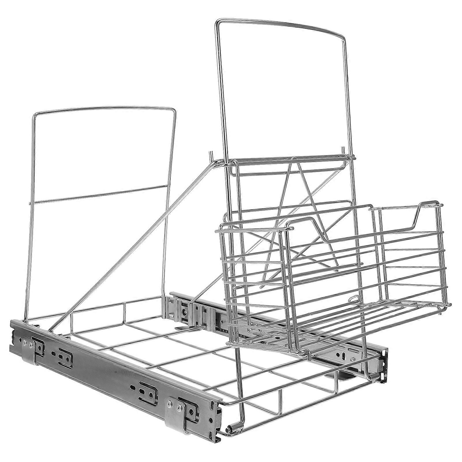 Kitchen Pull-Out Trash Can Rack Adjustable Pull-Out Storage Solution for Daily Use Silver 42.20X41.40X28.50Cm 1Set