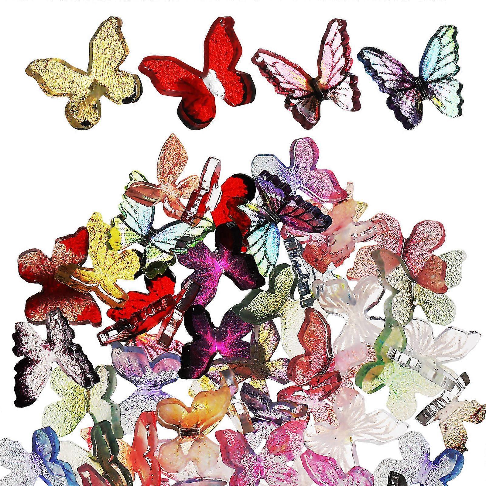 50 Pcs Mini Butterflies Multi Color Resin Charms for Craft Decoration Dollhouse and Cake