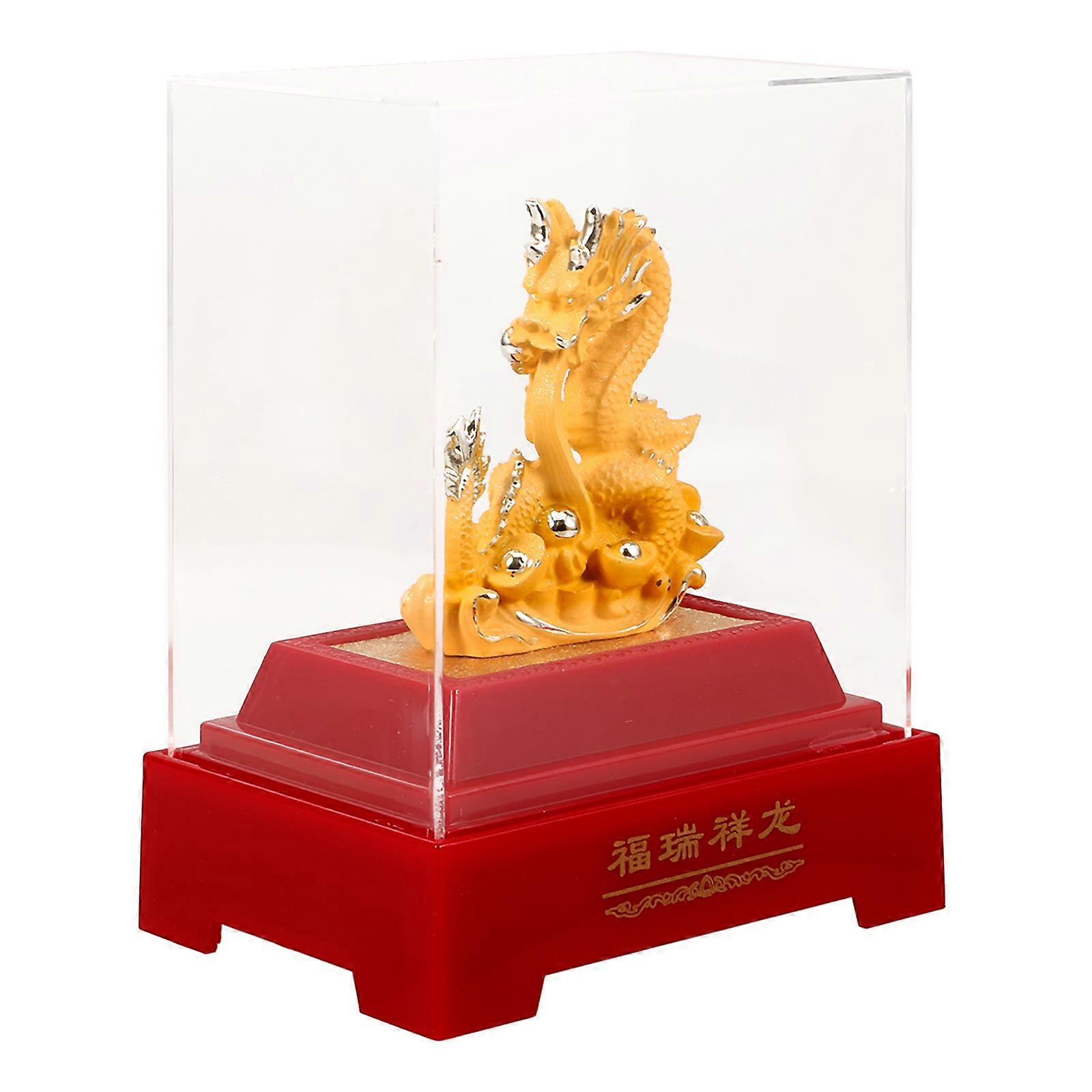 Dragon Sculpture Desktop Simulation Chinese Dragon Statue Resin Details Traditional Design Multi 16.00X12.50X9.00CM Auspicious Decor 1Pack