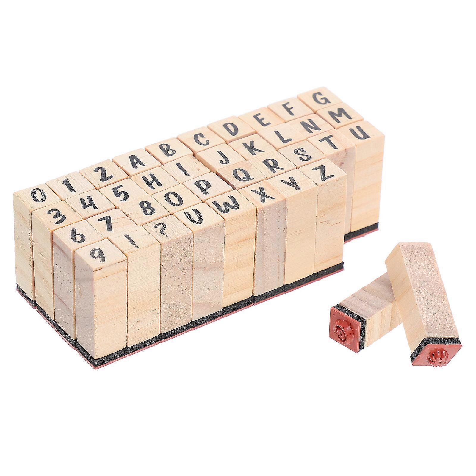 Wooden Alphabet Number Stamps Set for DIY Crafts, Journals, Scrapbooking – Durable Ink Stampers for Learning & Spelling Practice with Unique Designs
