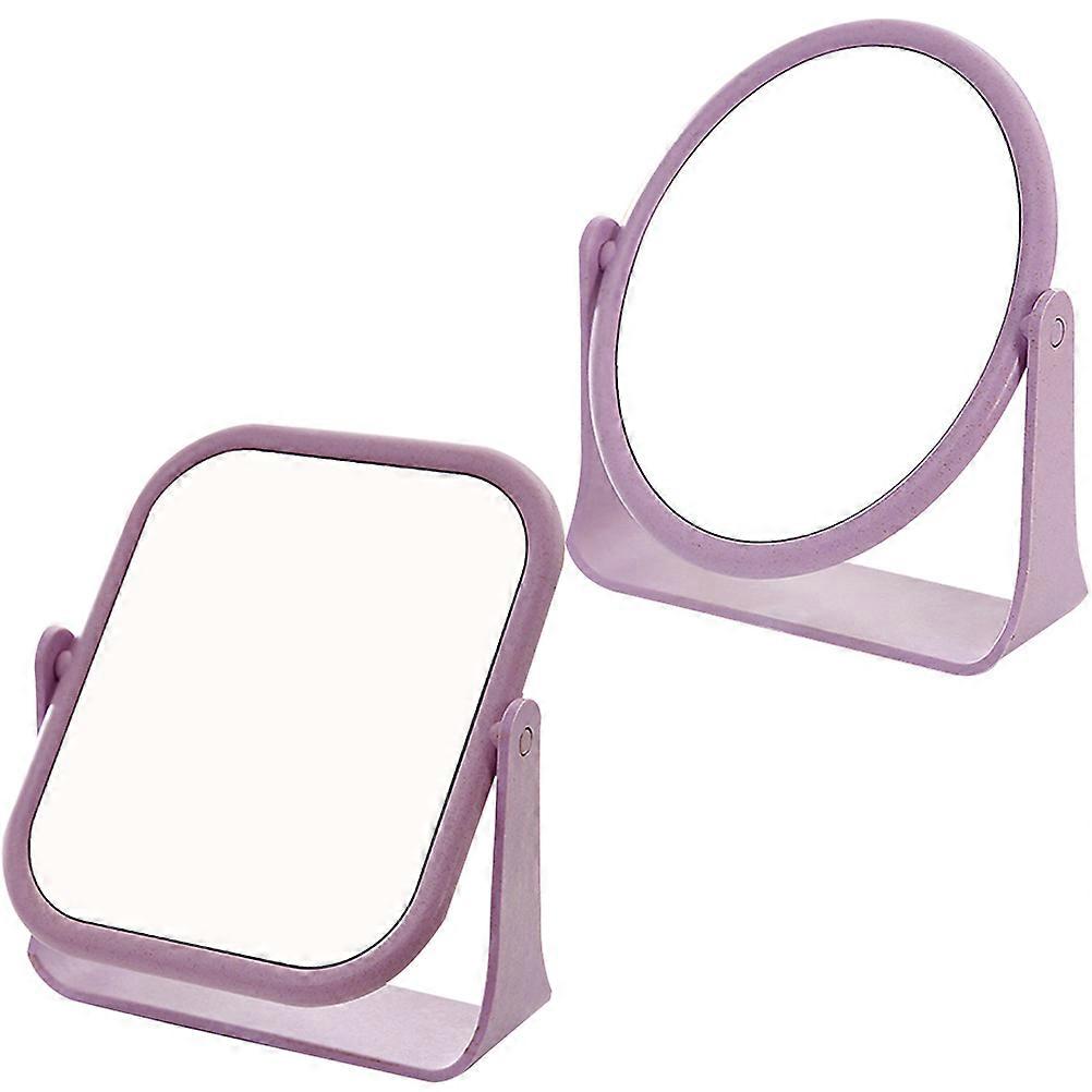 Double-Sided Makeup Mirror Set For Desktop Dresser Rotatable Chic Purple Oval Square Design 2Pcs