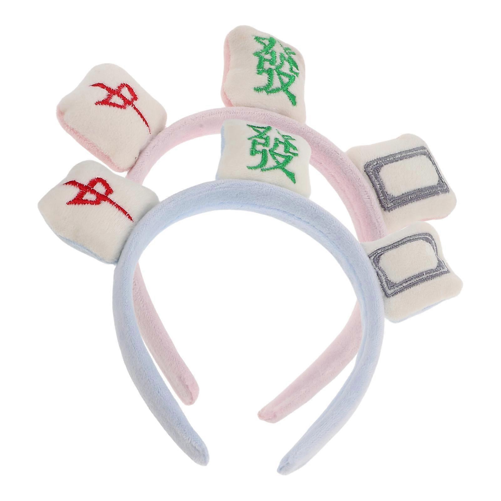 Soft Elastic Mahjong Headband For Girls 2Pcs Assorted Color Hair Accessories For Game Nights Fun And Engaging Use