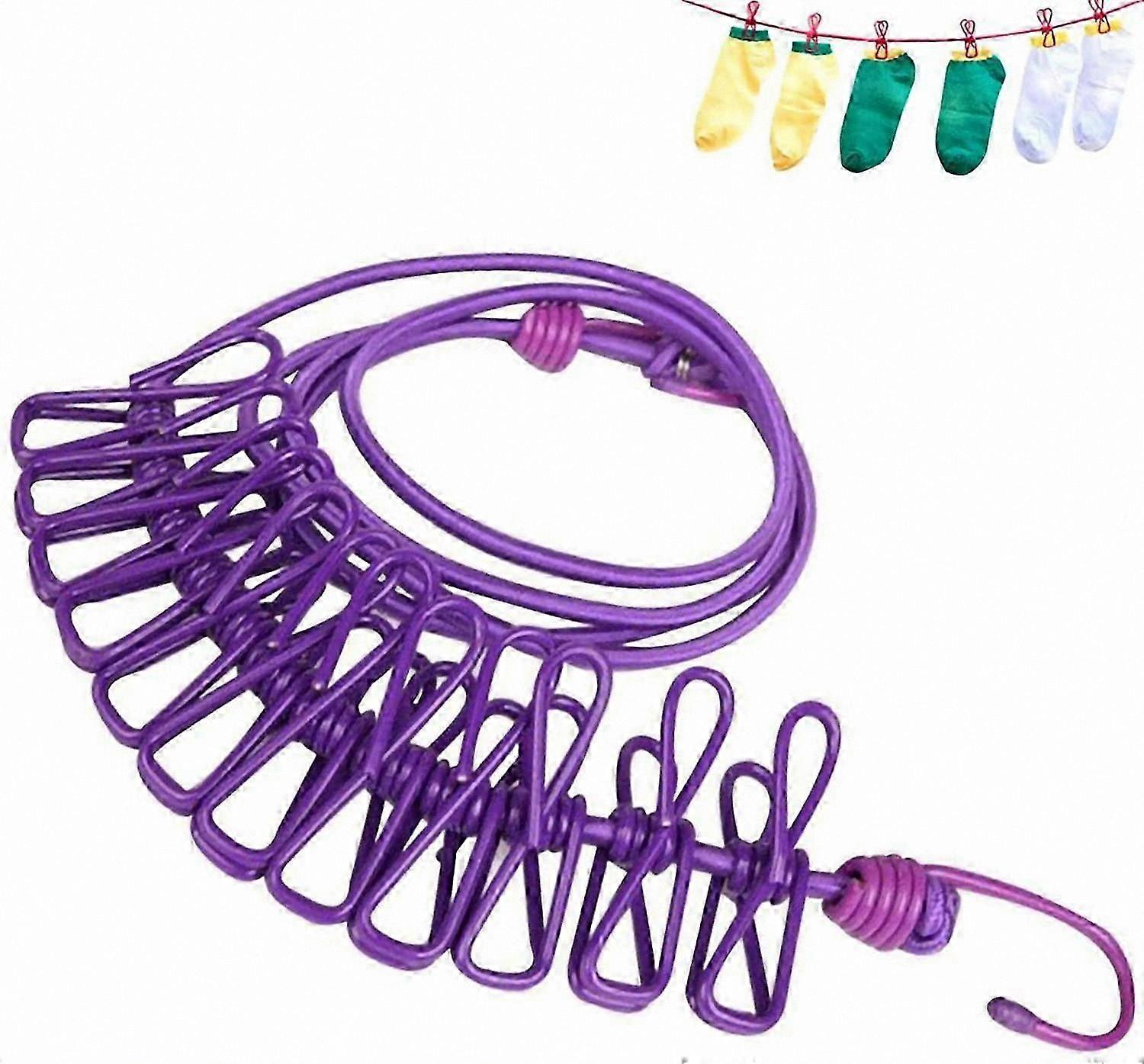 Adjustable Elastic Clothesline with Clips, 2-Pack Portable Drying Line for Travel, Retractable Rope for Outdoor Use