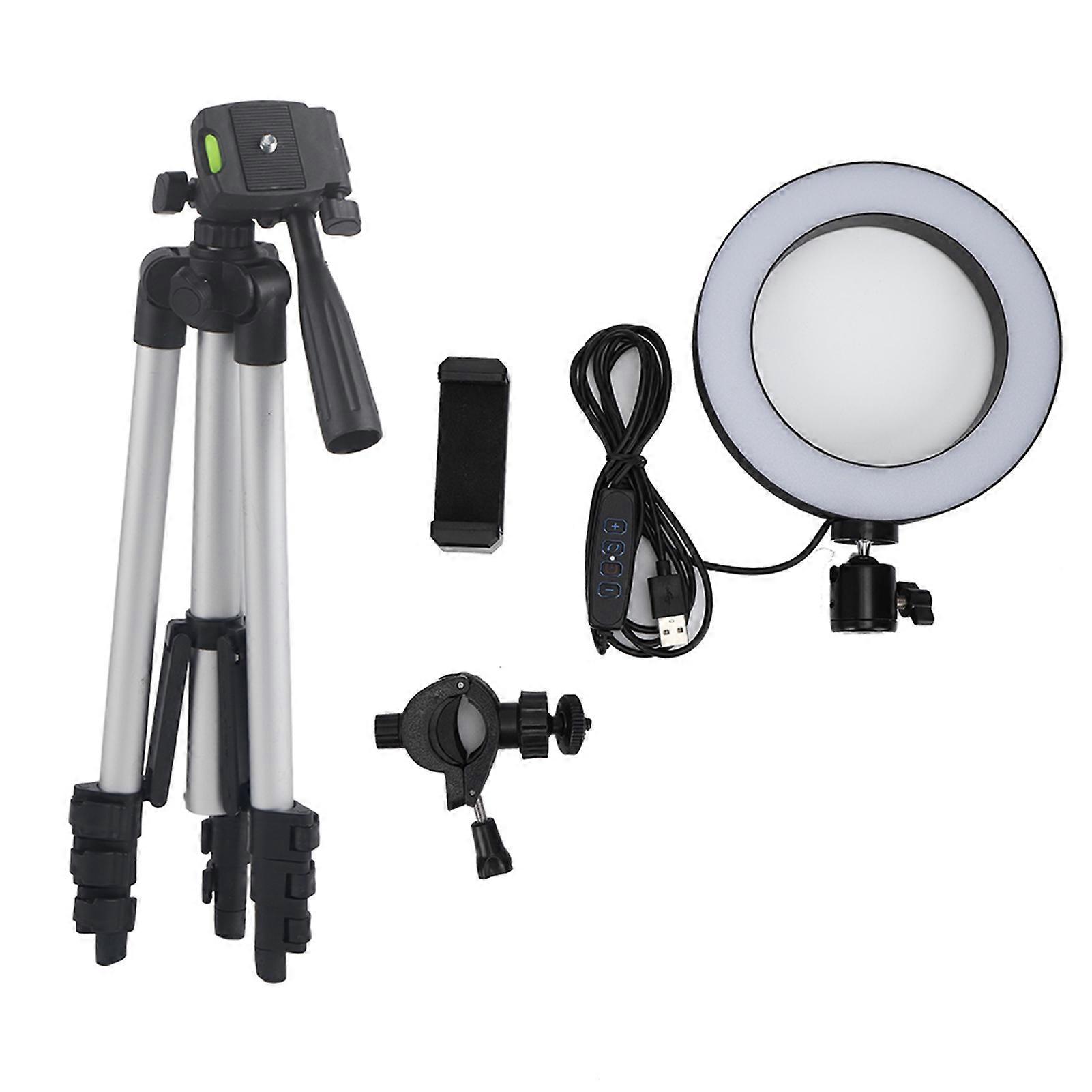 6 Inch Dimmable LED Video Ring Light Camera Lamp Kit with Tripod Mobile Phone Holder USB Port
