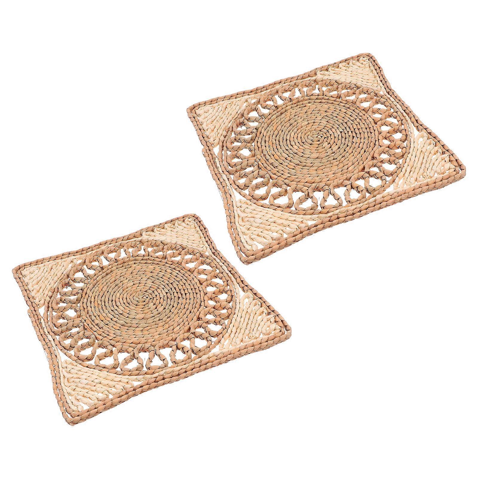 Heat Insulation Grass Woven Placemat Creative Dining Table Decor 30x30cm Assorted Color Item 2Pcs