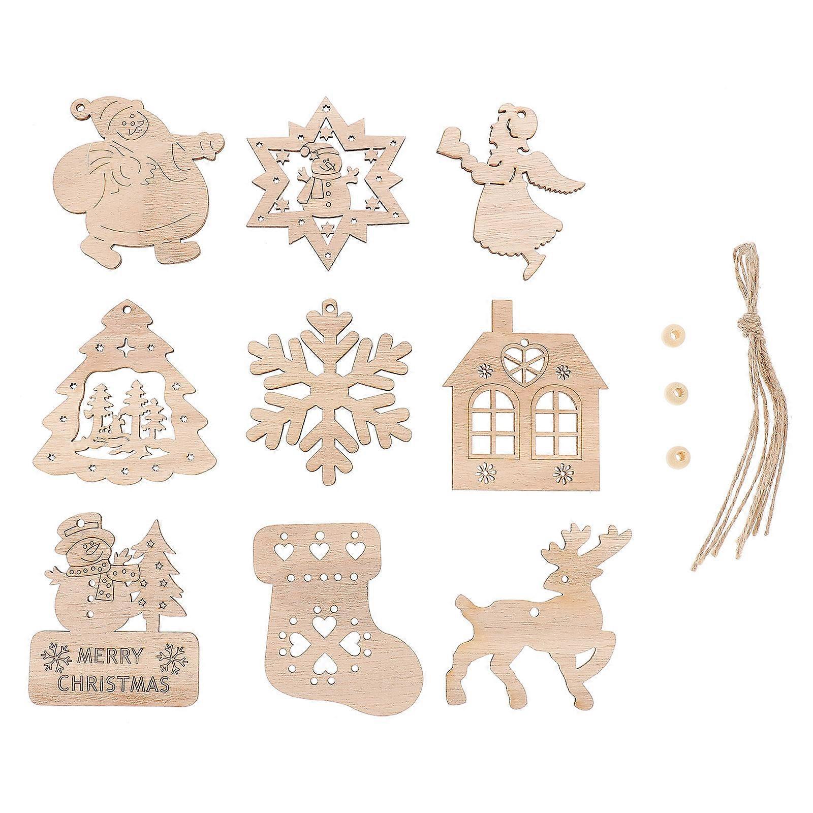Colorful Christmas DIY Wooden Pendant Set For Art Creation 8x7.6cm Decorative Crafting 1 Set