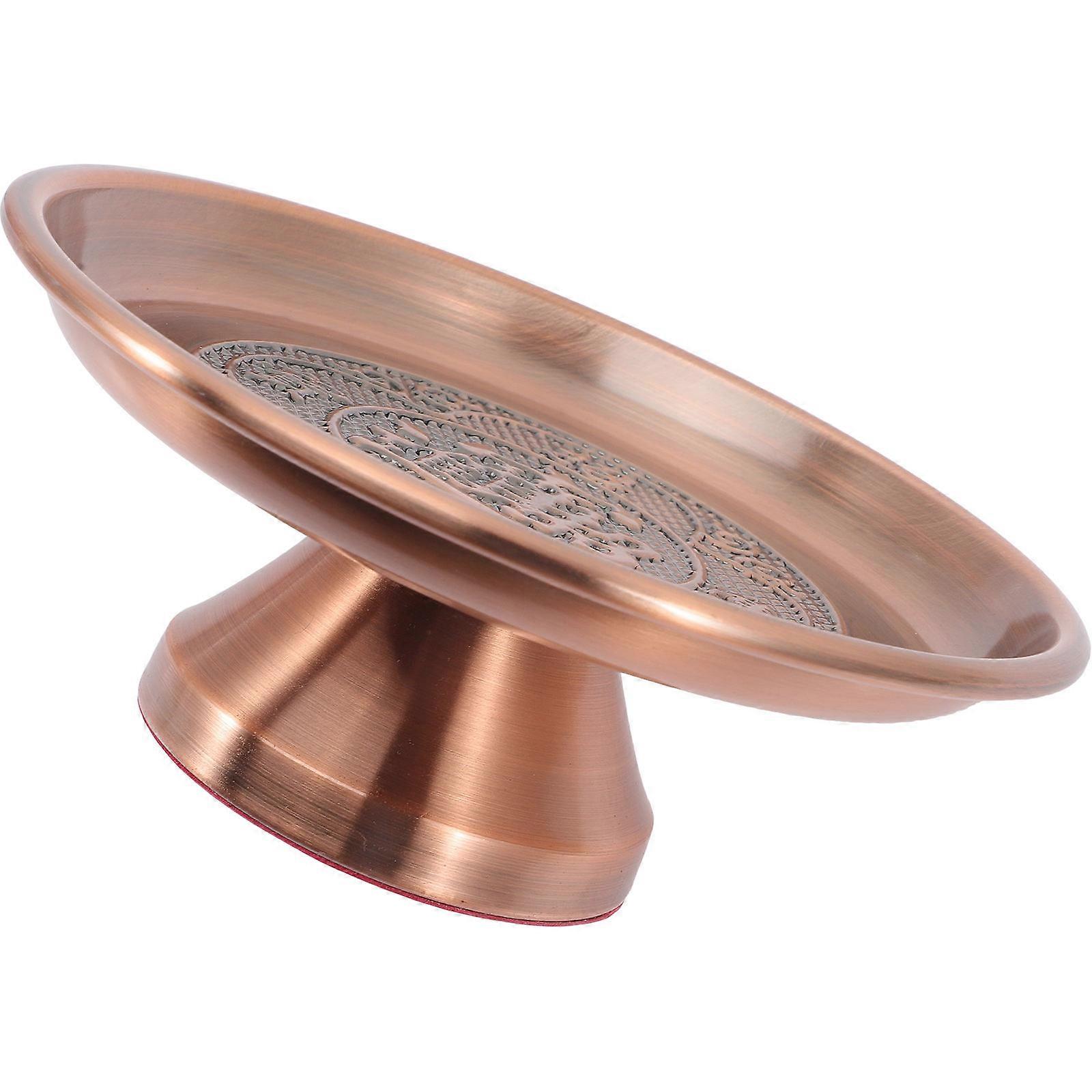 Buddhist Offering Plate in Dark Brown Zinc Alloy for Friends with Smooth Surface and Vintage Pattern 6 x 2 inches