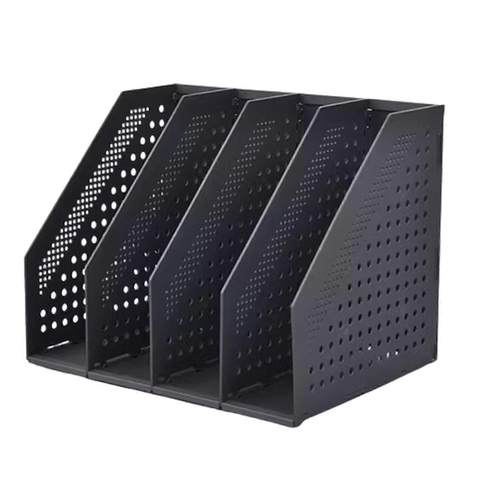 File Organizer, Stable Foldable Magazine Holder With 4 Compartments, Desk Organizer, Adjustable Storage, Black
