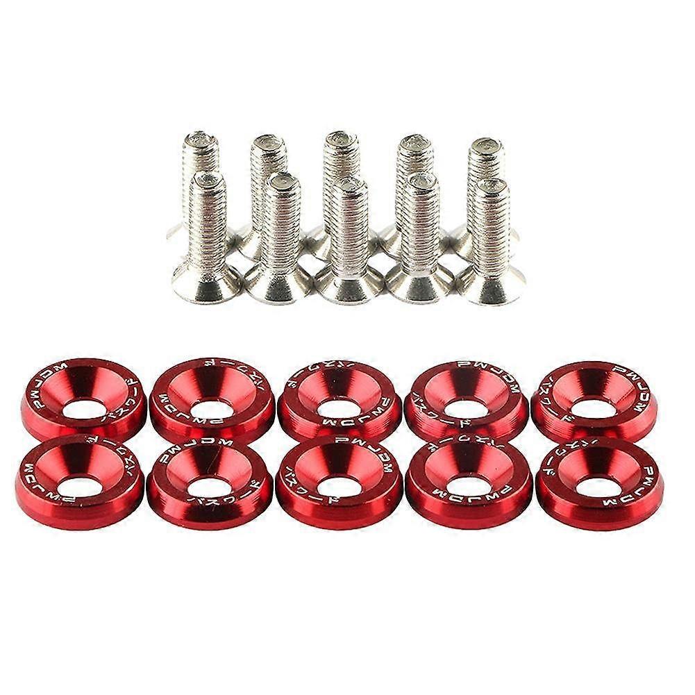 Fender Washer Screws M6 Hex Fasteners Set - 20 Pcs, Concave Head, For Car Bumper And Fender Styling Red