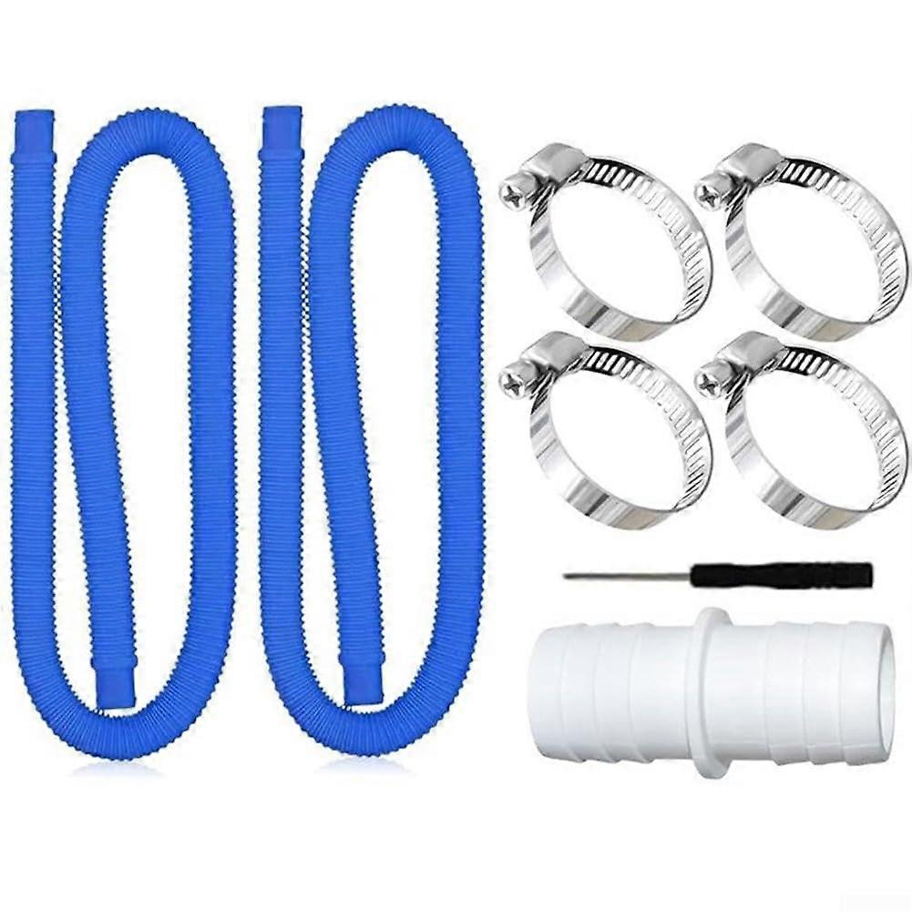 32 mm Pool Hose Set, Swimming Pool Pump Connection Kit with Metal Clips for AboveGround Pool Filter Systems (1 Meter Blue Tube)