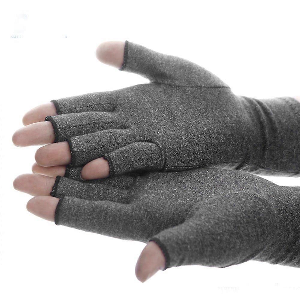 Compression Arthritis Gloves for Pain Relief and Improved Circulation Fingerless Design Grey (L)