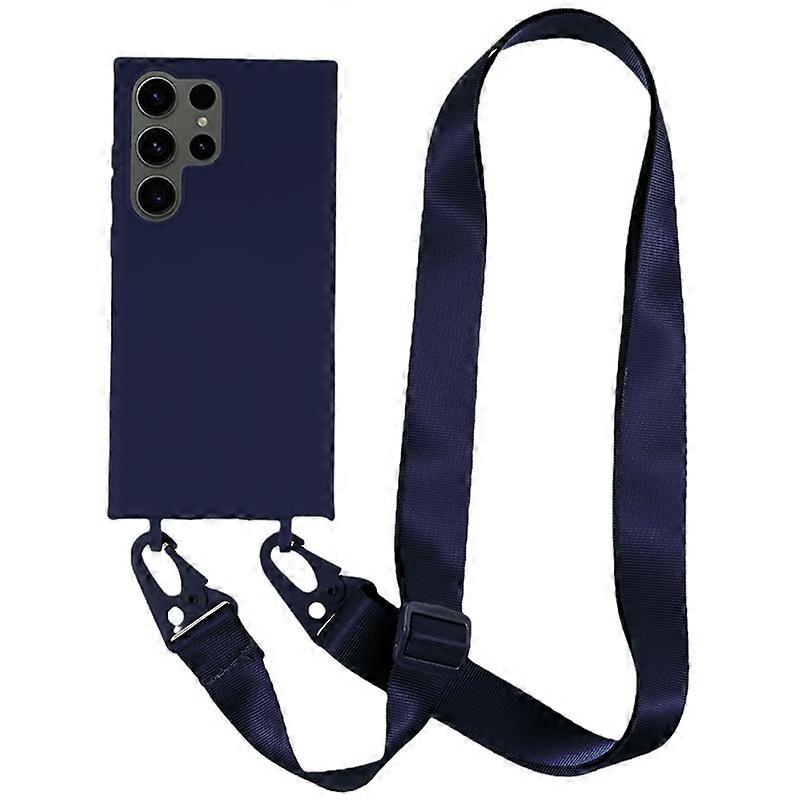 For Samsung Galaxy S24 Ultra Cell Phone Case Matte TPU Back Shell with Adjustable Lanyard - Dark Blu
