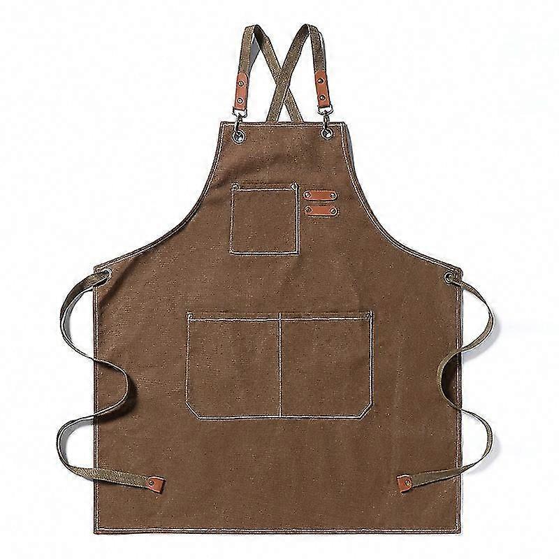 Brown Canvas Apron for Kitchen Cooking Baking 1pc