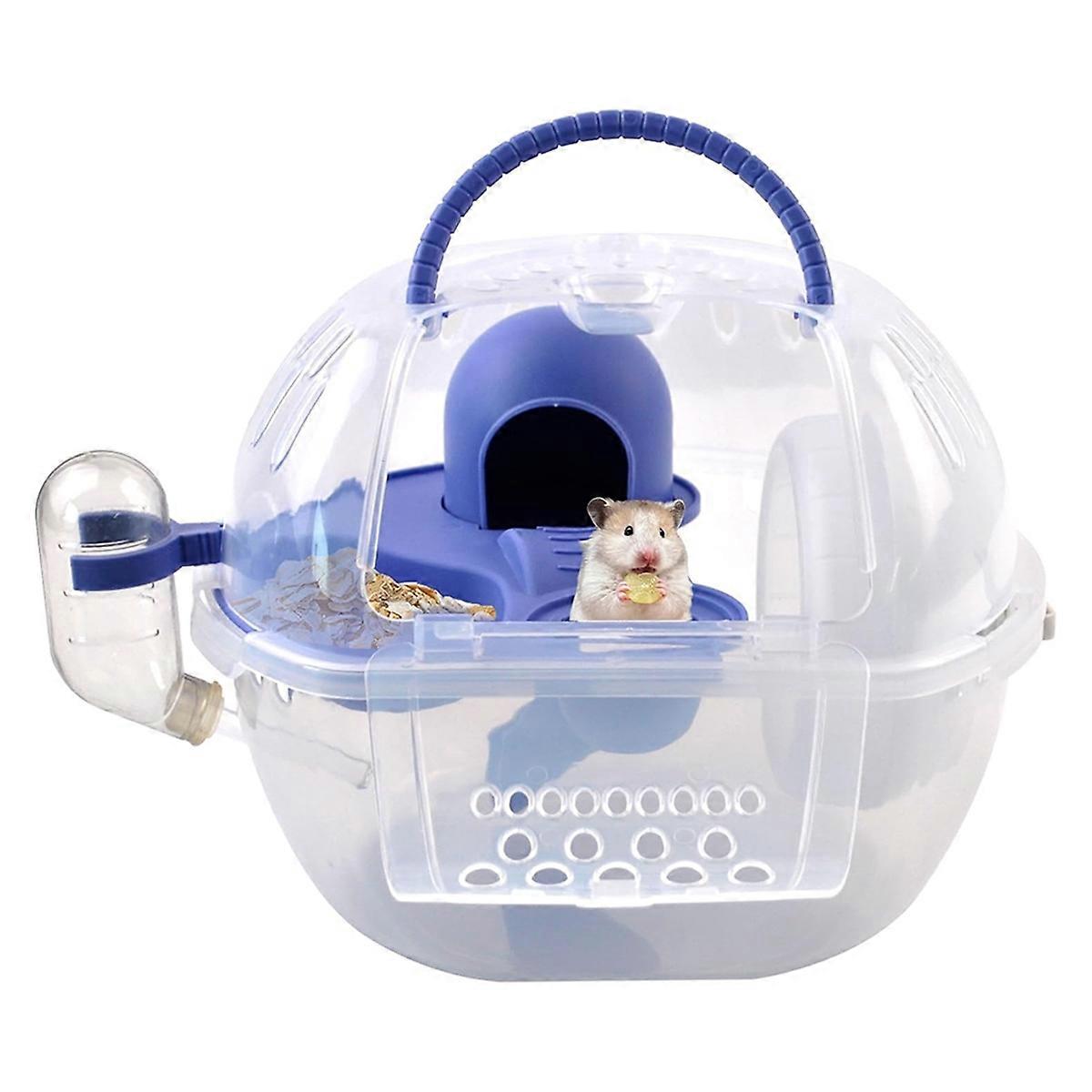 HamsterTravel Carrier,Portable Carrier with Silent Exercise Wheels Water Bottle Food Dish 2Tiers Breathable Carry Case C