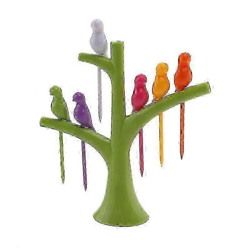 Tree And Bird Shaped Plastic Toothpick Fruit Fork (Green)