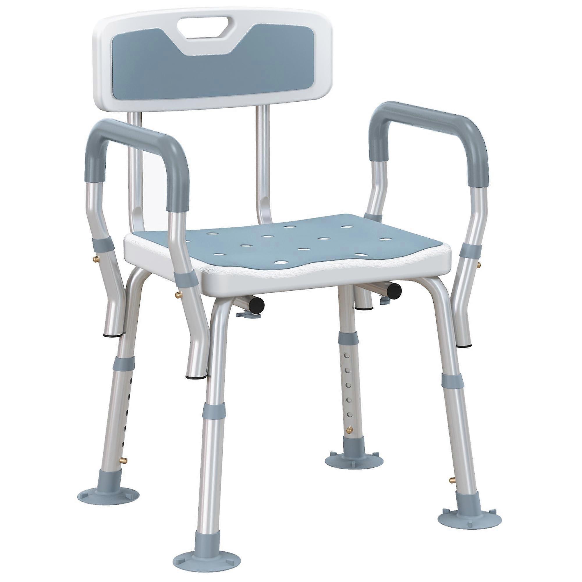 Shower Chair for Elderly and Disabled, EVA Padded, Height Adjustable with Back and Arms, 4 Suction Foot Pads Light Blue Ref: 2822
