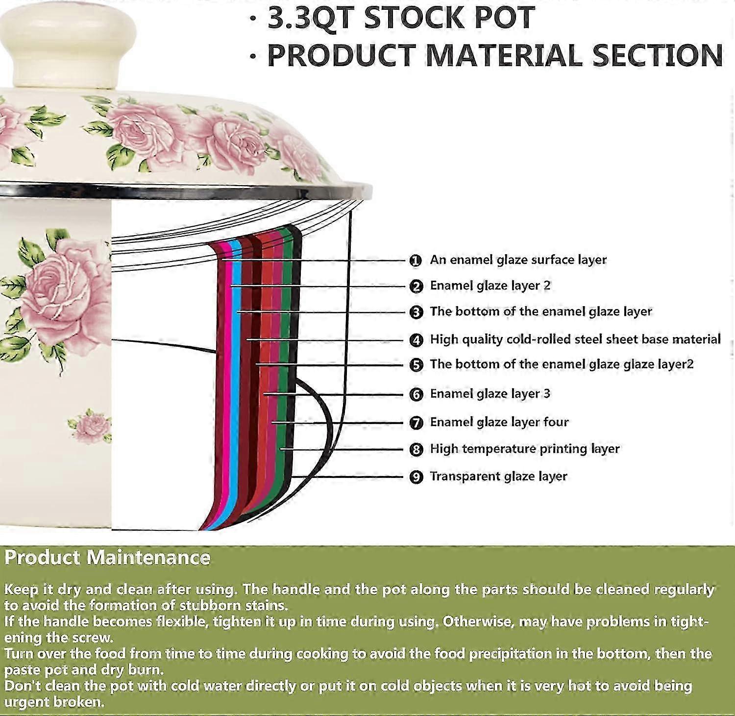 Retro Flower Enamel Stockpot for Cooking 3QT 2025