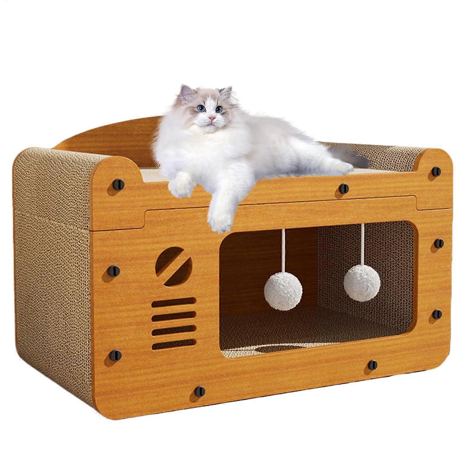 Cat Scratching Board Wooden For Indoor Cats 2 In 1 Scratcher Nest Interactive Toys Scratcher Pads