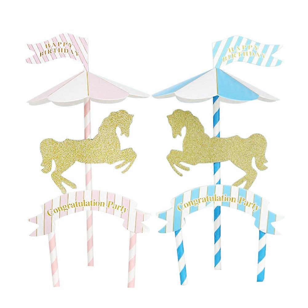 4Pcs Cake Insert Card for Decoration Merry-Go-Round Rotating Carousel
