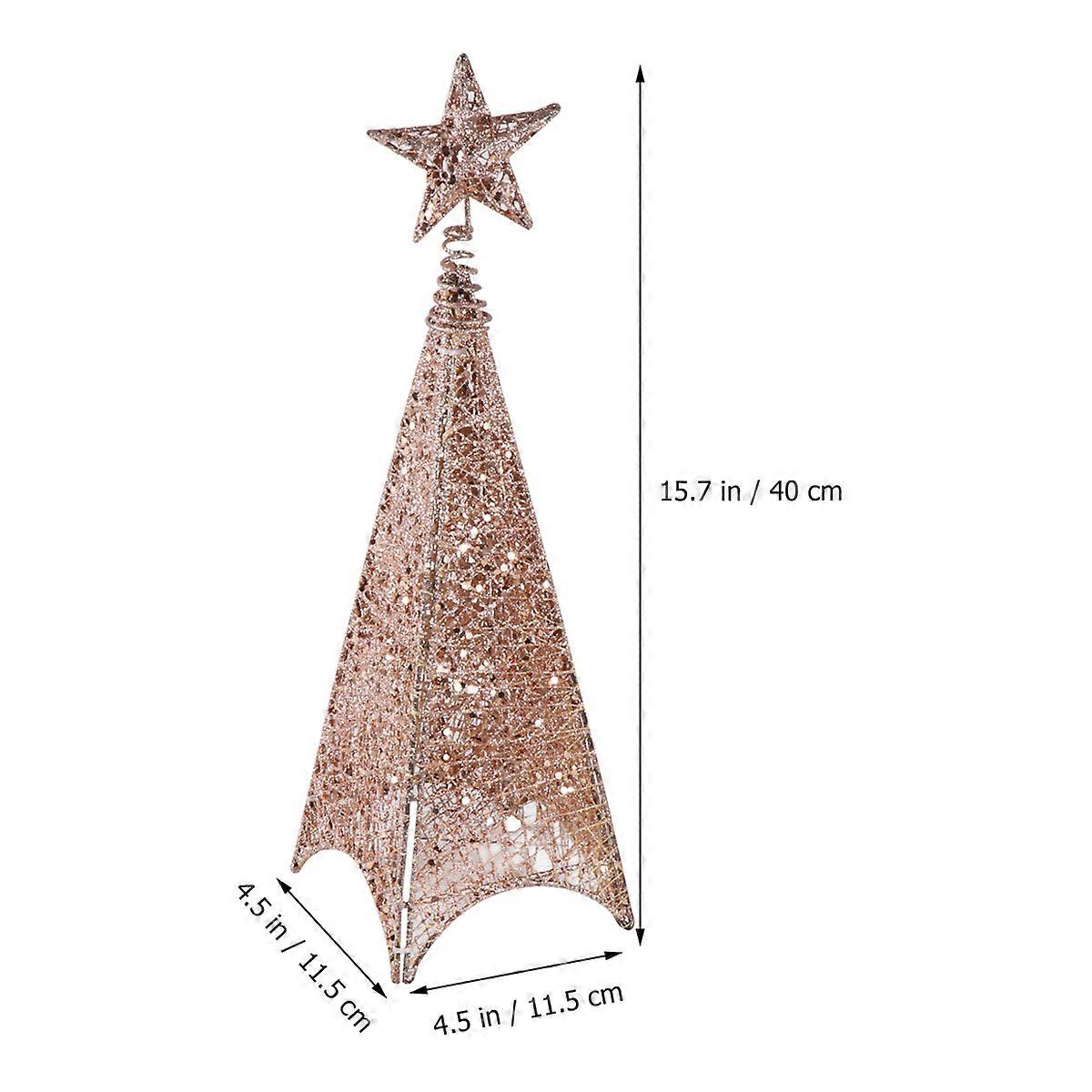 Mini Christmas Tree Tower Shaped Ornament for Home Adornment Golden Color with Glowing Effect 1Pack