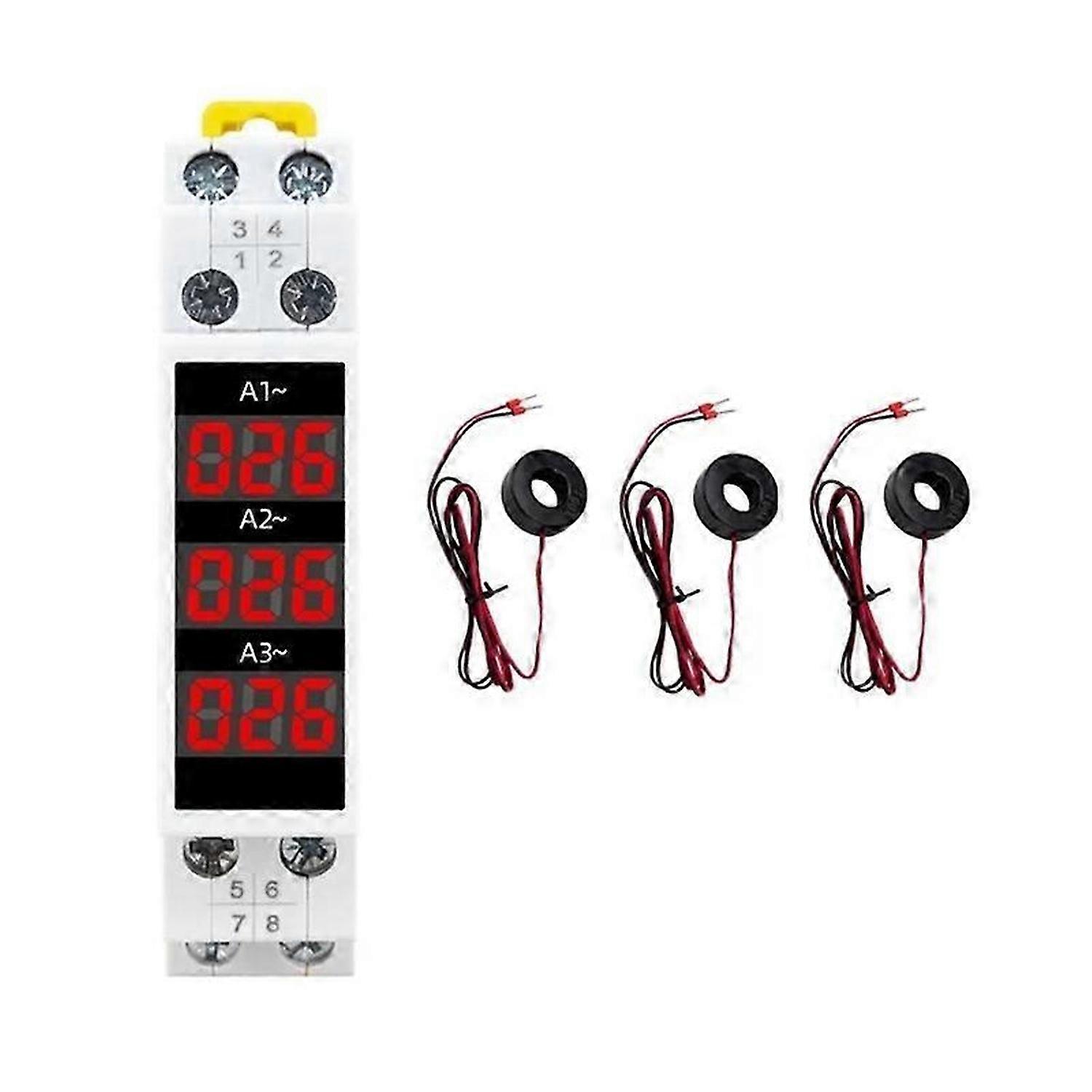 Din Rail Mount 3 Phase Ampere Meter Mini Modular Current Meter Gauge Indicator LED Digital Display D