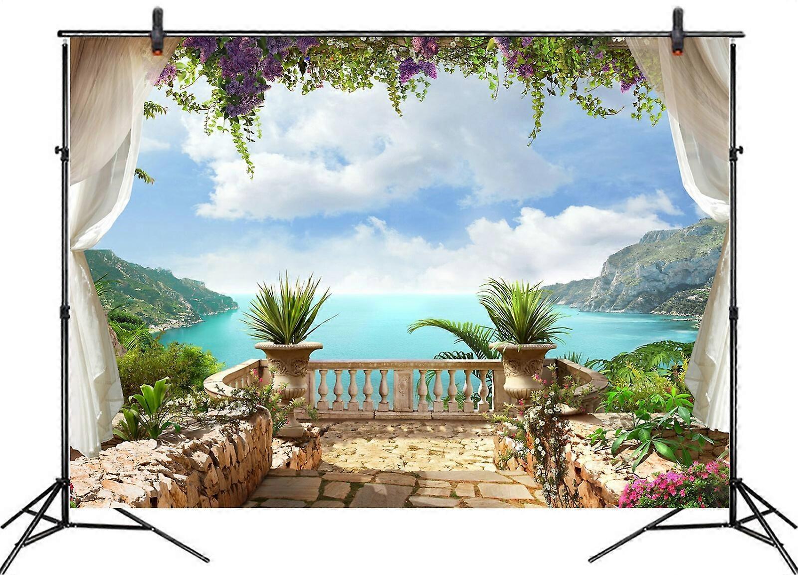 Vintage European Garden Flower Backdrop Sea Scenic Photo Background Studio Props