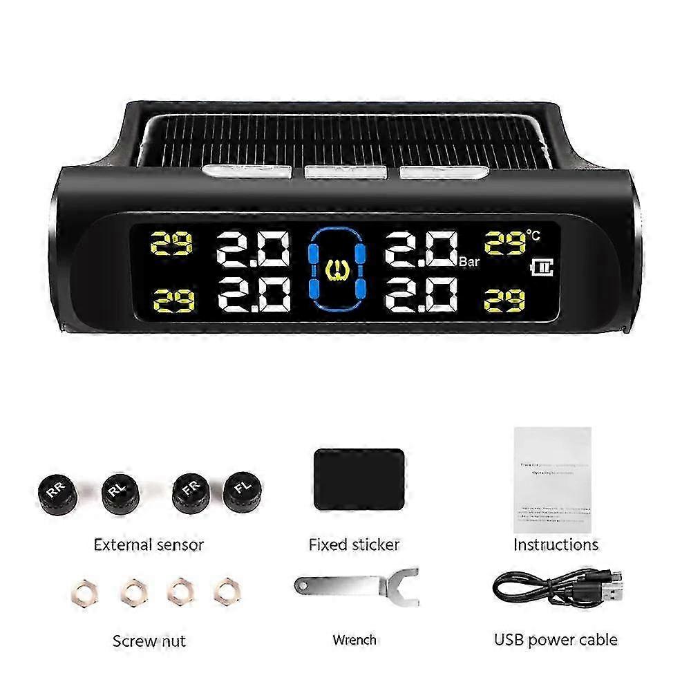 Solar TPMS Car Tire Pressure Monitor Wireless Tire Pressure Monitoring System LCD Display Auto Tyre Pressure Security Alarm Sensor Internal AN01 2025