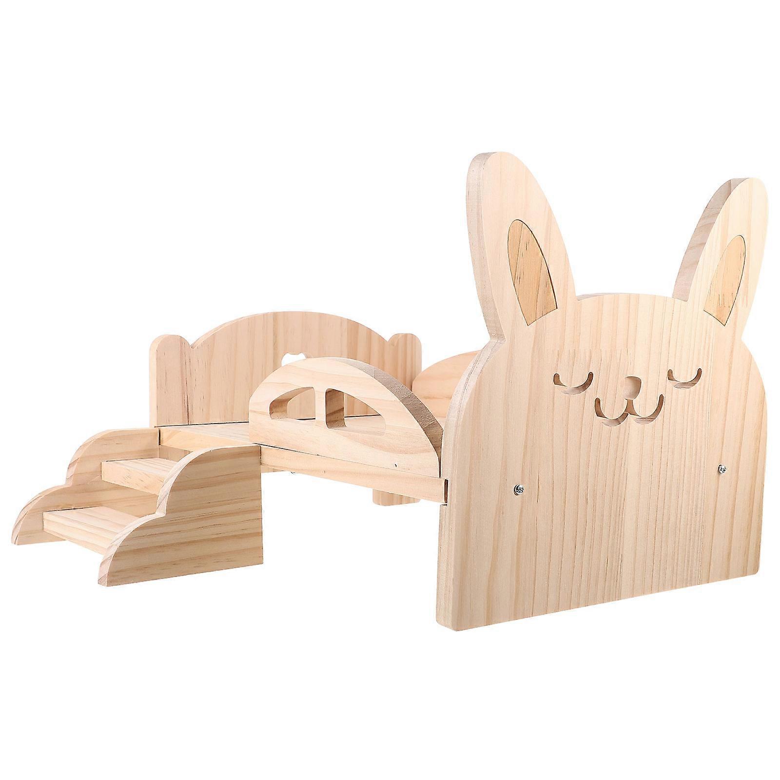 Wooden Guinea Pig Bed with Stairs for Small Pets Suitable for Hamster and Squirrel