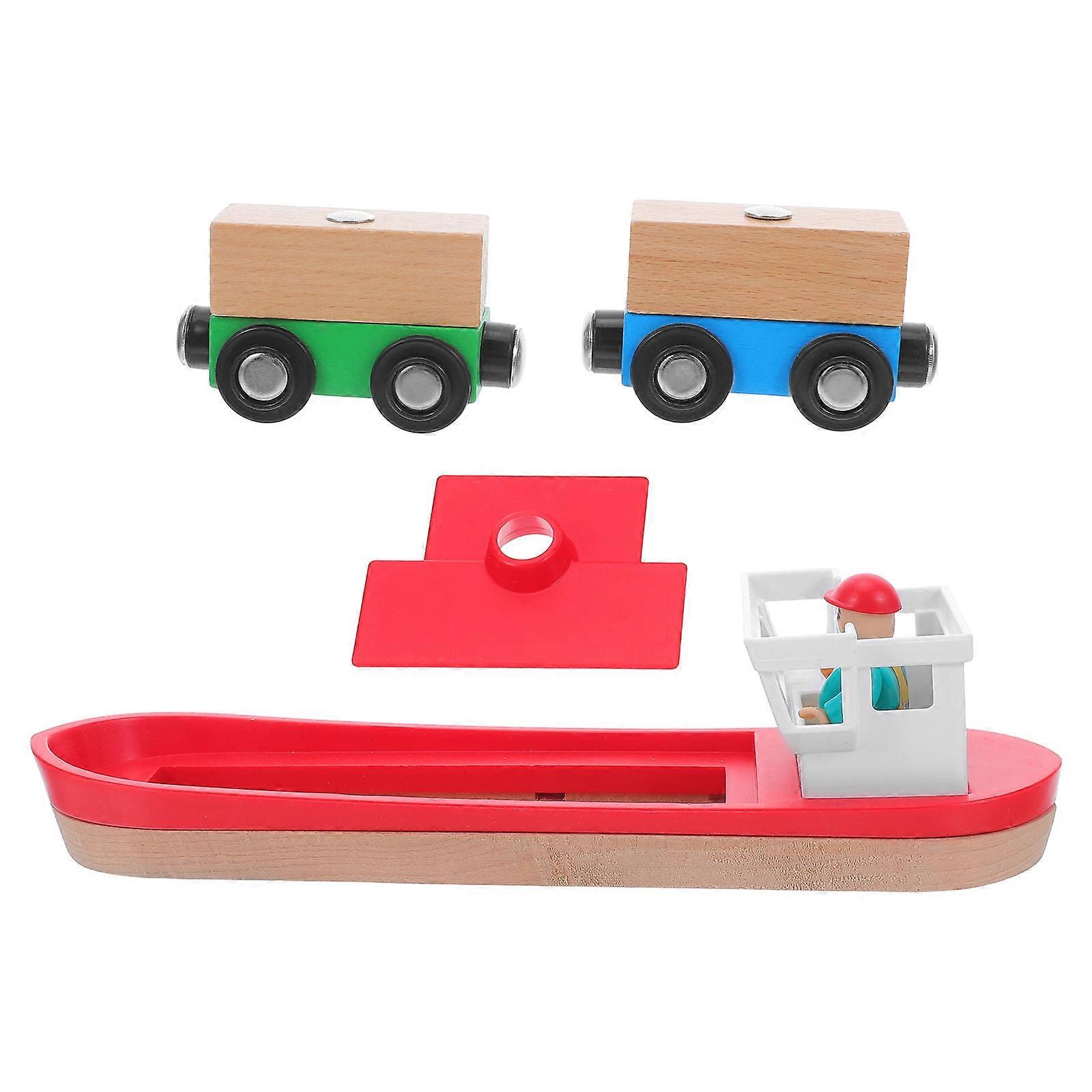 Wood Train Track Ship Accessory for Motor Skills Development 2Sets Red