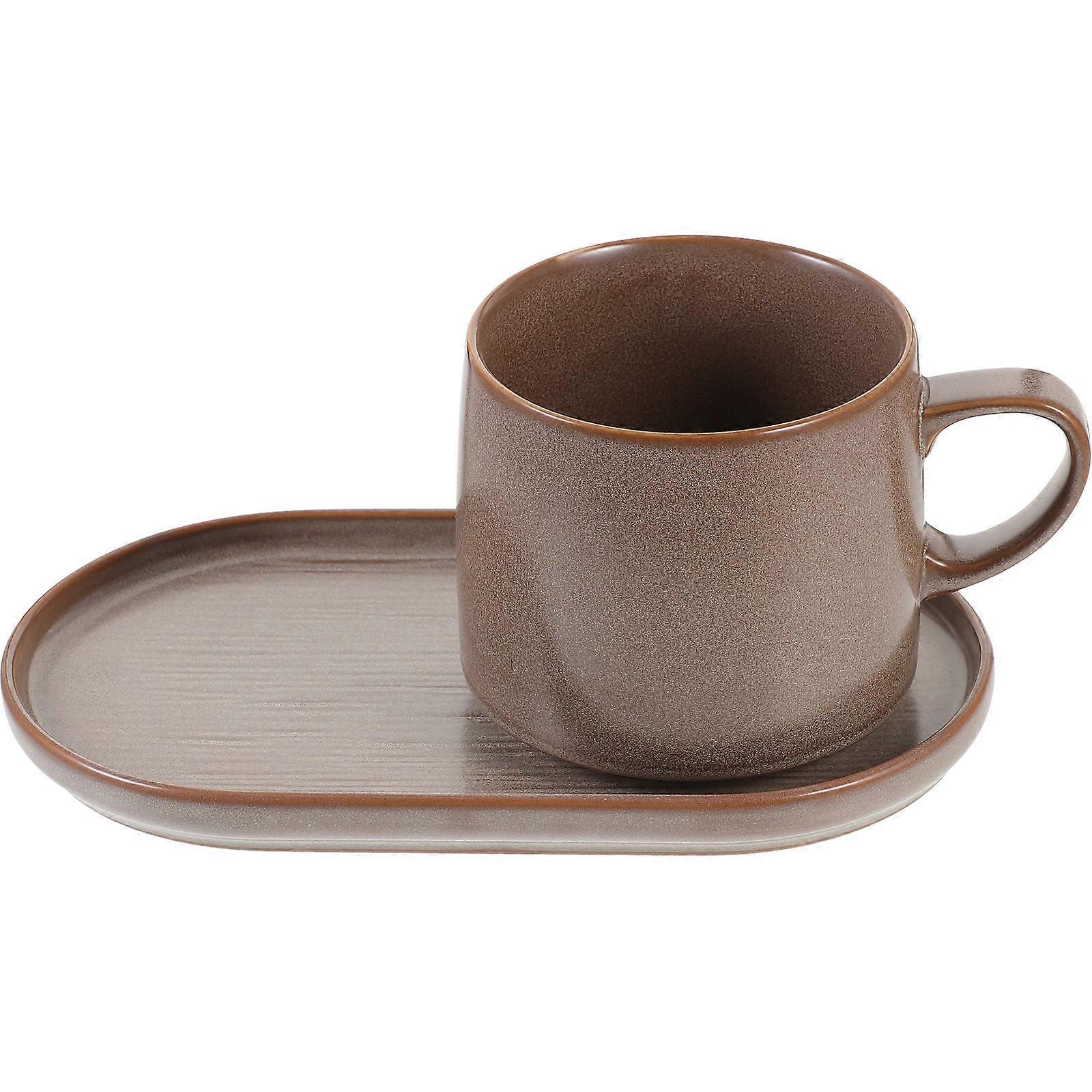 Ceramic Coffee Mug with Saucer for Breakfast 1Set Brown Color